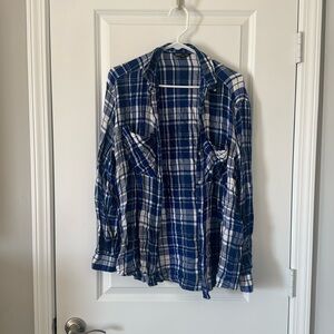Royal blue & white plaid button up shirt